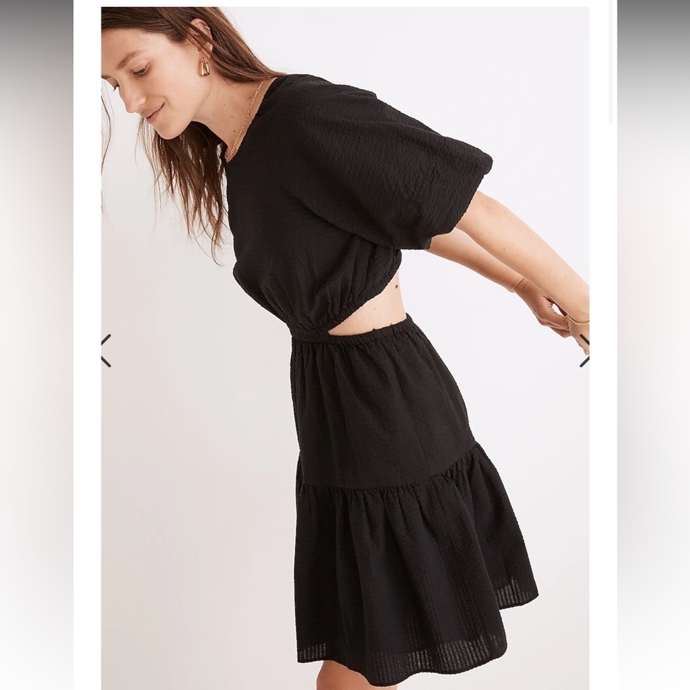 Madewell Seersucker Puff Sleeve Cutout Mini Dress - large - BRAND NEW WITH TAGS